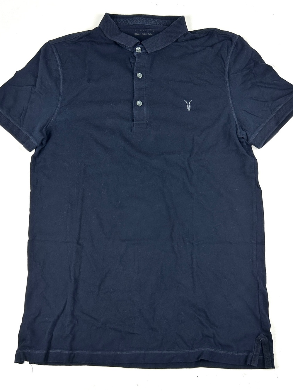 All Saints Alter Polo Shirt Mens Small Black Cotton Collar Luxury Preppy